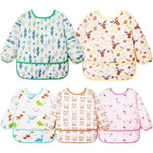 Lictin 5 Pcs Babero con Mangas Impermeable- Babero de Manga…