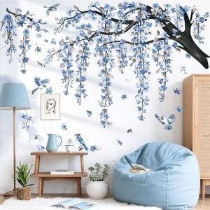 decalmile Pegatinas de Pared Árbol de Flores Azul Grande Vi…