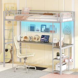 GIANTEX Cama Alta de Metal de 90 x 200 cm, con Escritorio D…