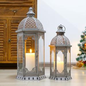 JHY DESIGN Juego de 2 faroles decorativos para velas de 22…