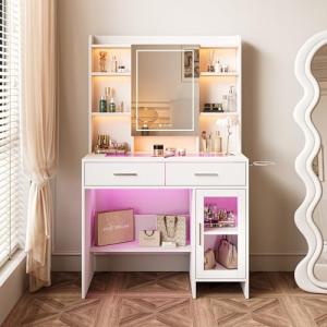 QMTXBYJ - Tocador con espejo LED y enchufe, 9 brillo ajusta…