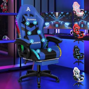 ALFORDSON Silla Gaming con RGB LED de 12 Colores y Masaje d…