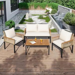 Fppuueg Conjunto de Muebles de Jardín Exterior 4 Piezas con…