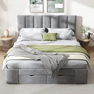 Moimhear Cama tapizada de terciopelo de 140 x 200 cm, con s…