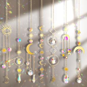 JOYSAL 7 piezas atrapasueños de cristal, estrella, sol, lun…