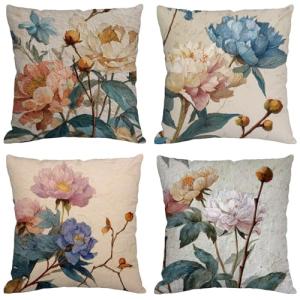 Funda Cojin 65x65 cm,Juego de 4 Fundas de Cojines Flor Terc…