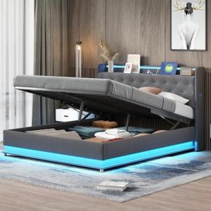 Moimhear Cama tapizada con puerto de carga USB y taquilla h…