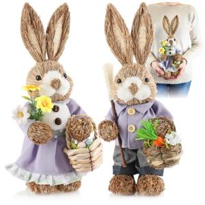 com-four® 2X Conejo de Pascua de Paja XL Hecho a Mano - Con…