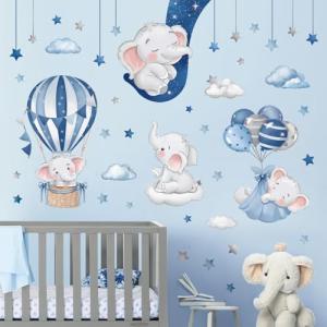 decalmile Pegatinas de Pared Elefante Durmiendo Luna Azul V…