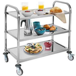 ybaymy Carro de servicio de acero inoxidable, 3 estantes, c…