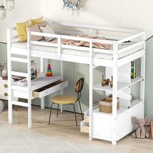 Moimhear Cama alta para niños de 90 x 200 cm, con cajones d…