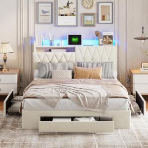 Cama Tapizada 140x200,Cama Doble con 3 Cajones Cama Doble T…