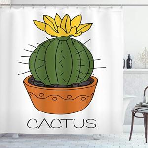 ABAKUHAUS Cactus Cortina de Baño, Planta con la Flor Amaril…