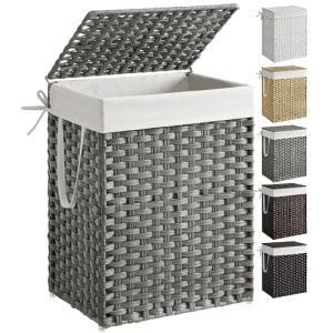 SONGMICS Cesto de Ropa Sucia, Cesta de Ratán Sintético 90 L…