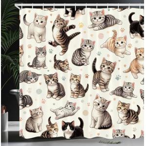 ABAKUHAUS Gato Cortina de Baño, Patrón de Gatitos en Poses…