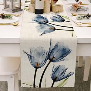 Avoik Camino de mesa primavera azul flores camino de mesa m…