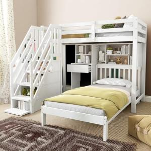 Litera Infantil Multifuncional | Cama Doble con Escritorio,…