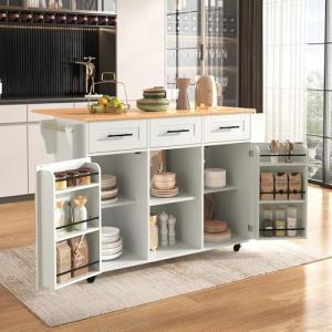 LAKFEW Isla Cocina con 5 Ruedas y Mesa Plegable, Aparador C…