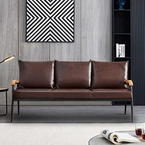 LEMROE Modernos sofás de cuero de 3 plazas con marco de met…
