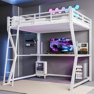 Idemon Cama alta de 140 x 200 cm con escritorio e iluminaci…