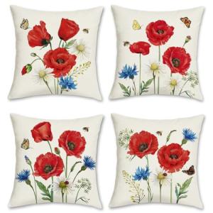 Bonhause Fundas de Cojín Flor de Amapola Roja 45 x 45 cm Fu…