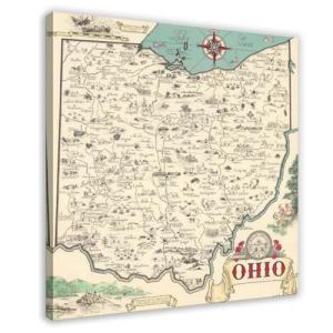 BFTIUTG Póster de lienzo con mapa de Ohio de 1940 para deco…