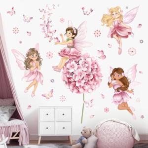 decalmile Pegatinas de Pared Hada Flor Rosa Niñas Vinilos D…