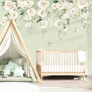 decalmile Pegatinas de Pared Flores Grande Peonía Blanco Vi…
