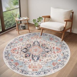 Homcomodar Alfombra Redonda Lavable 120cm Azul Alfombra Peq…
