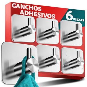 Menz ganchos adhesivos para pared inox, 6 piezas - toallero…