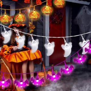 Laspi Guirnalda de luces de Halloween, 9 m, 60 ledes, blanc…