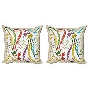 ABAKUHAUS Fénix Set de 2 Fundas para Cojín, Pájaro en Tonos…