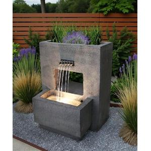 Fuente de jardín con iluminación, plantable, Aspecto hormig…