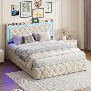 Cama de matrimonio de 140 x 200 cm, cama para adultos con L…