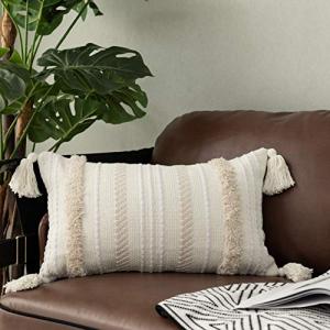 Ojia - Funda de almohada de borla tribal, color blanco y ne…