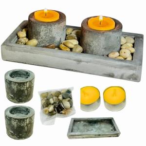 Portavelas Jardín Zen de Cemento Pulido - Incluyen Velas Ar…