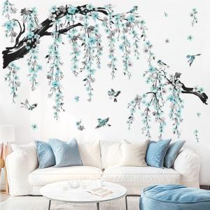 wondever Pegatinas de Pared Árbol de Flores Azul Grande Adh…