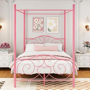 HAHRIR Marco de cama con dosel con plataforma de 140 x 200…