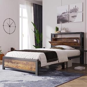 Merax Estructura de Cama de Metal con cabecero de Almacenam…