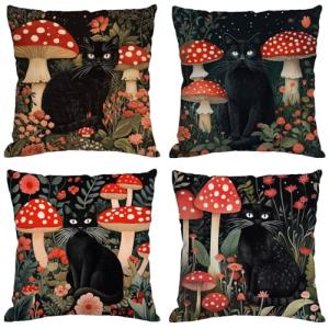 Fundas Cojines 80x80 cm Juego de 4 Negro Cojines Exterior I…