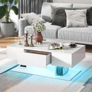 LIFEZEAL Mesa de Centro con LED, Mesa de salón Alto Brillo…