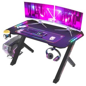 FATIVO Mesa Gaming LED, 120cm Mesa Gamer Grande con Pie Aju…
