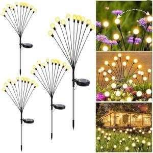 FemKey 4 Piezas Luces Solares de Luciérnaga con 10 Bolas, L…