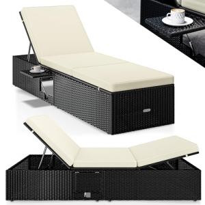 CASARIA® Tumbona de Jardín 200x58cm Mesa Plegable Cojín Mue…