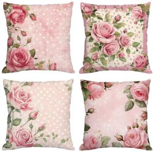 rosa Cojines Exterior Impermeable Lino Fundas Cojines 80x80…