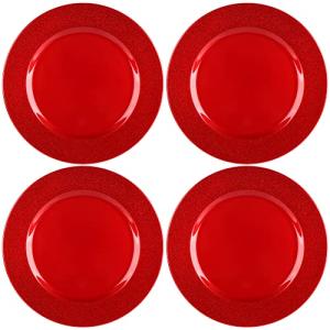 COM-FOUR® 4x Platos Base en Rojo Brillante con Borde Brilla…