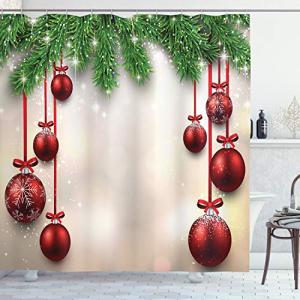 ABAKUHAUS Navidad Cortina de Baño, Red Bolas de Cintas, Mat…