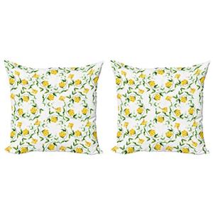 ABAKUHAUS Flor Amarilla Set de 2 Fundas para Cojín, Tema Bo…