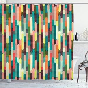 ABAKUHAUS Retro Cortina de Baño, Las Rayas de Colores Grung…