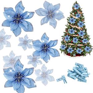 Whaline 24 Flores Artificiales de Navidad de Pascua Azul co…